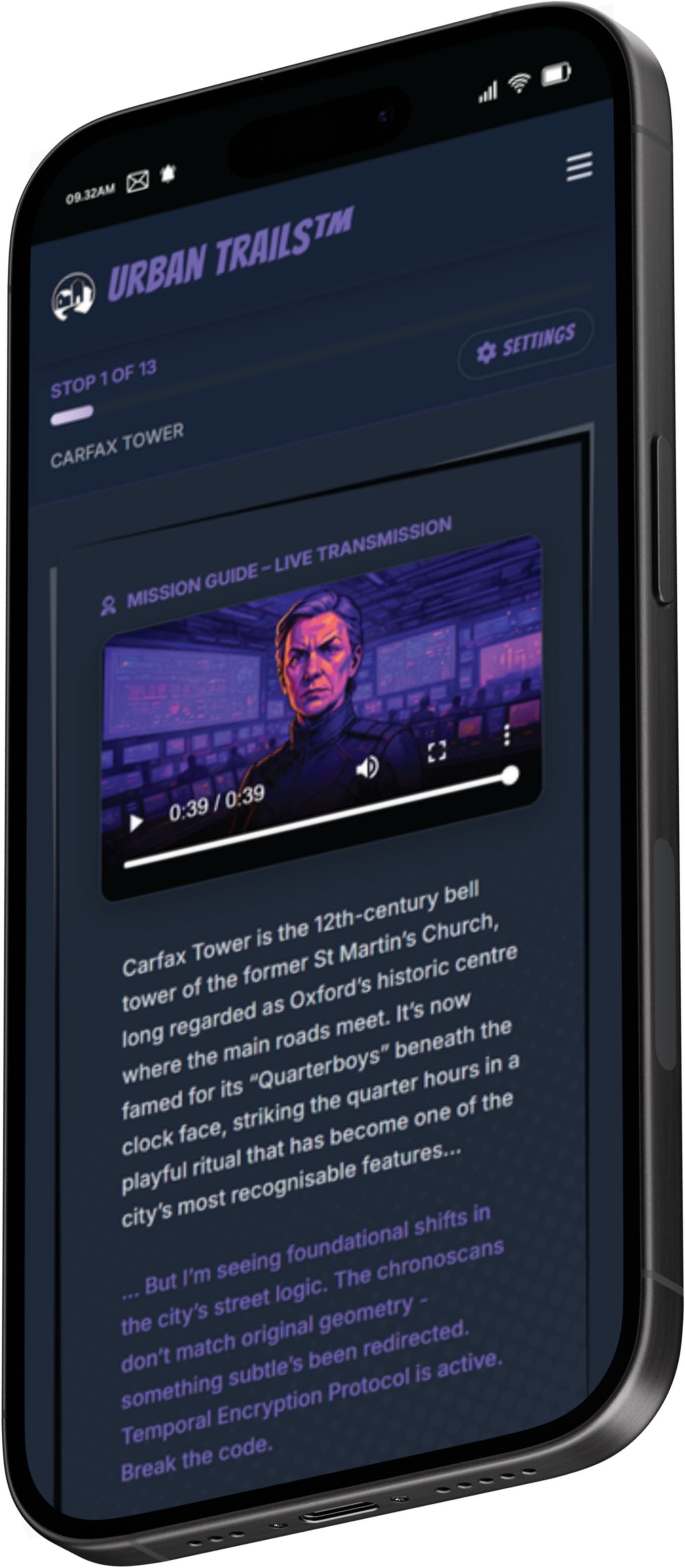 Urban Trails app screen 1